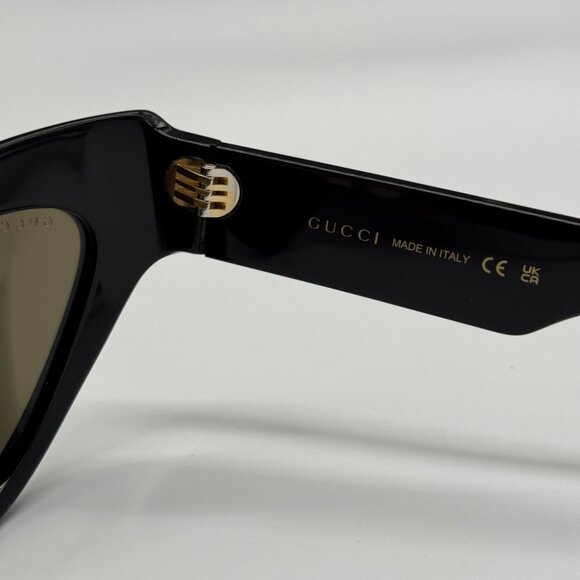 NEW GG1294S 002 GUCCI SUNGLASSES SHINY BLACK GOLD CAT EYE WOMEN EYEWEAR GUCCI - Picture 12 of 13